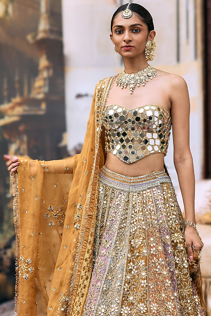Multi-Colored Khadi & Crepe Bridal Lehenga Set by ITRH at Pernia's Pop Up Shop
