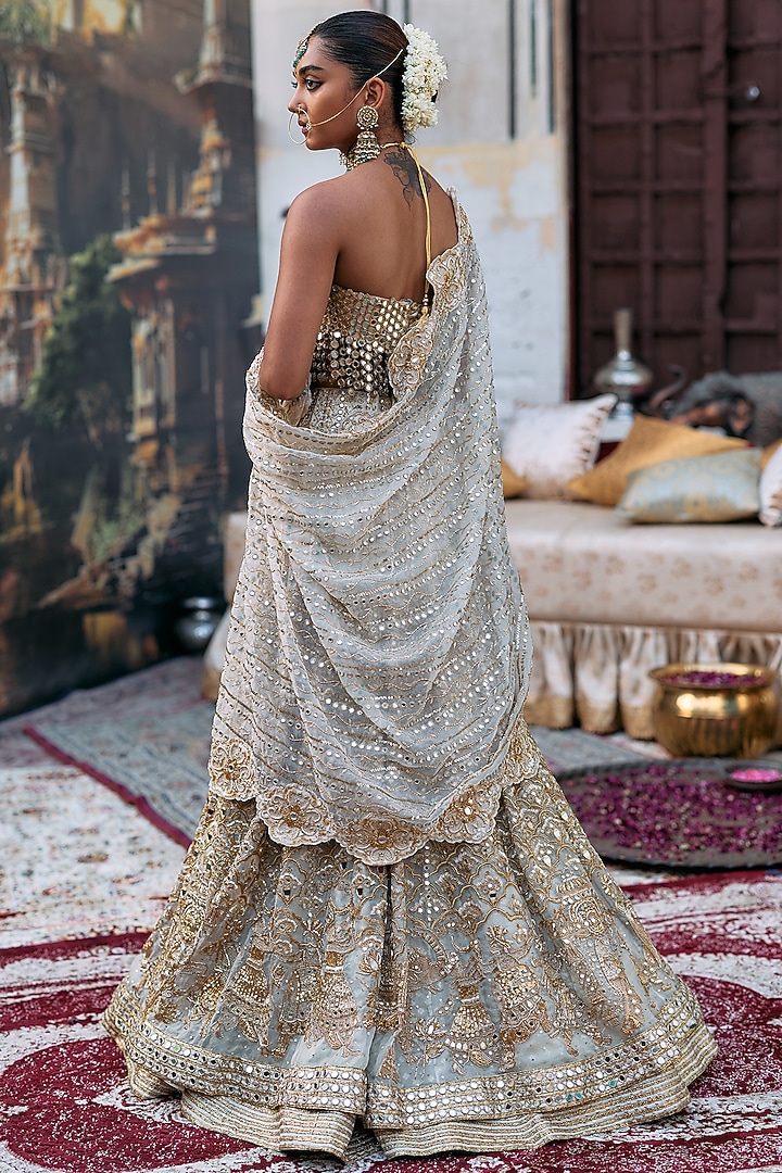 Ivory Organza & Brocade Embroidered Bridal Lehenga Set by ITRH at Pernia's Pop Up Shop