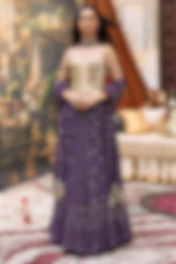Purple Chikankari & Khadi Embroidered Bridal Lehenga Set by ITRH at Pernia's Pop Up Shop