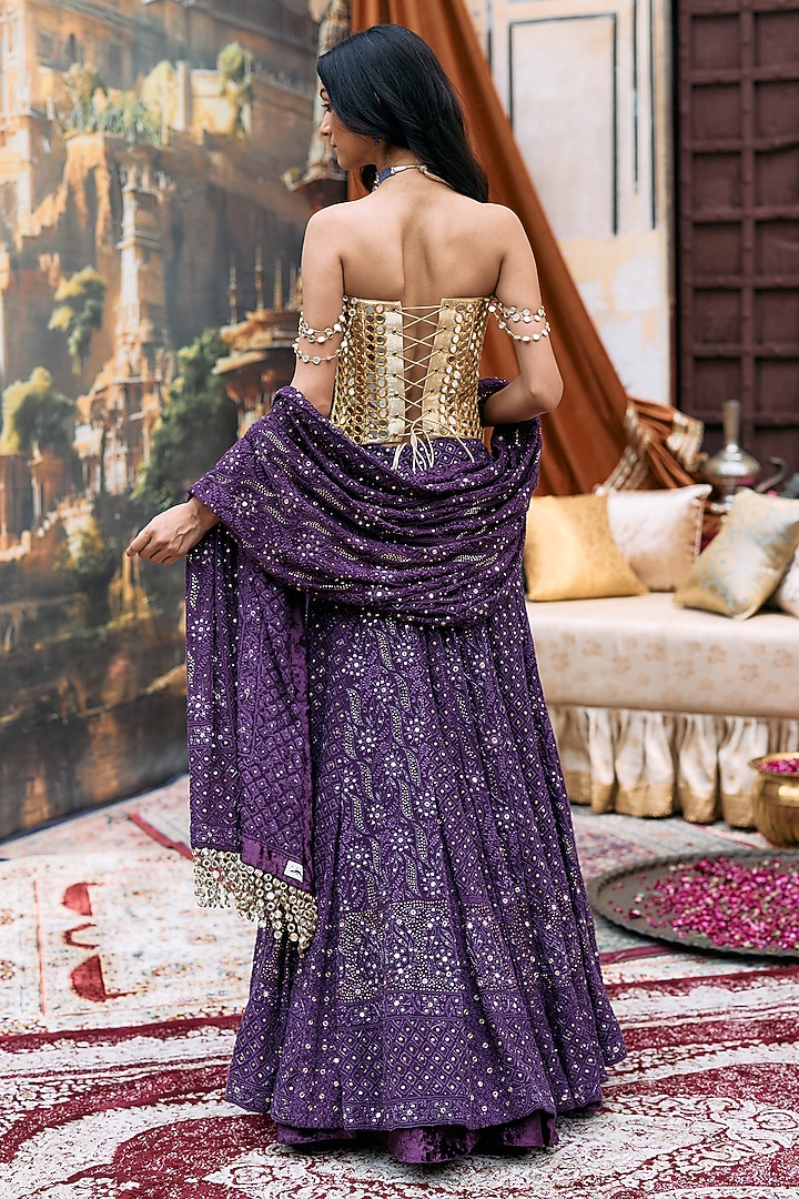 Purple Chikankari & Khadi Embroidered Bridal Lehenga Set by ITRH at Pernia's Pop Up Shop
