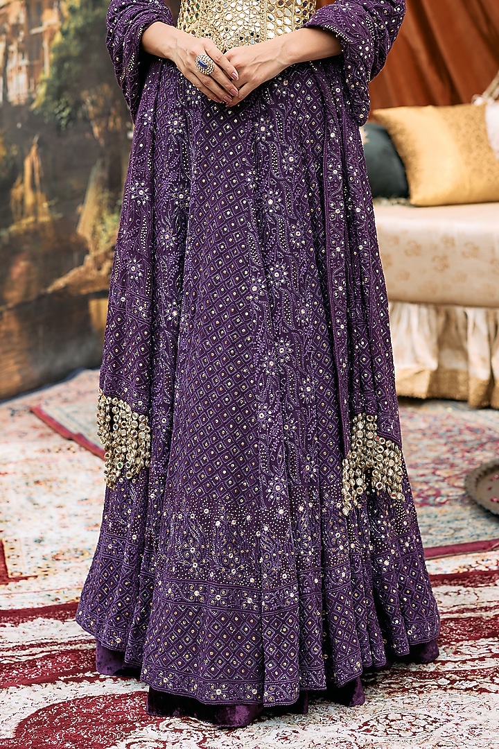 Purple Chikankari & Khadi Embroidered Bridal Lehenga Set by ITRH at Pernia's Pop Up Shop