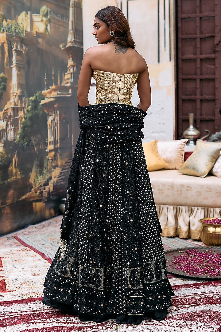 Black Chikankari & Khadi Embroidered Bridal Lehenga Set by ITRH at Pernia's Pop Up Shop