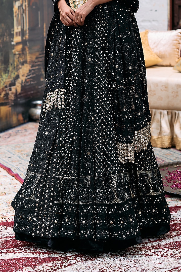 Black Chikankari & Khadi Embroidered Bridal Lehenga Set by ITRH at Pernia's Pop Up Shop