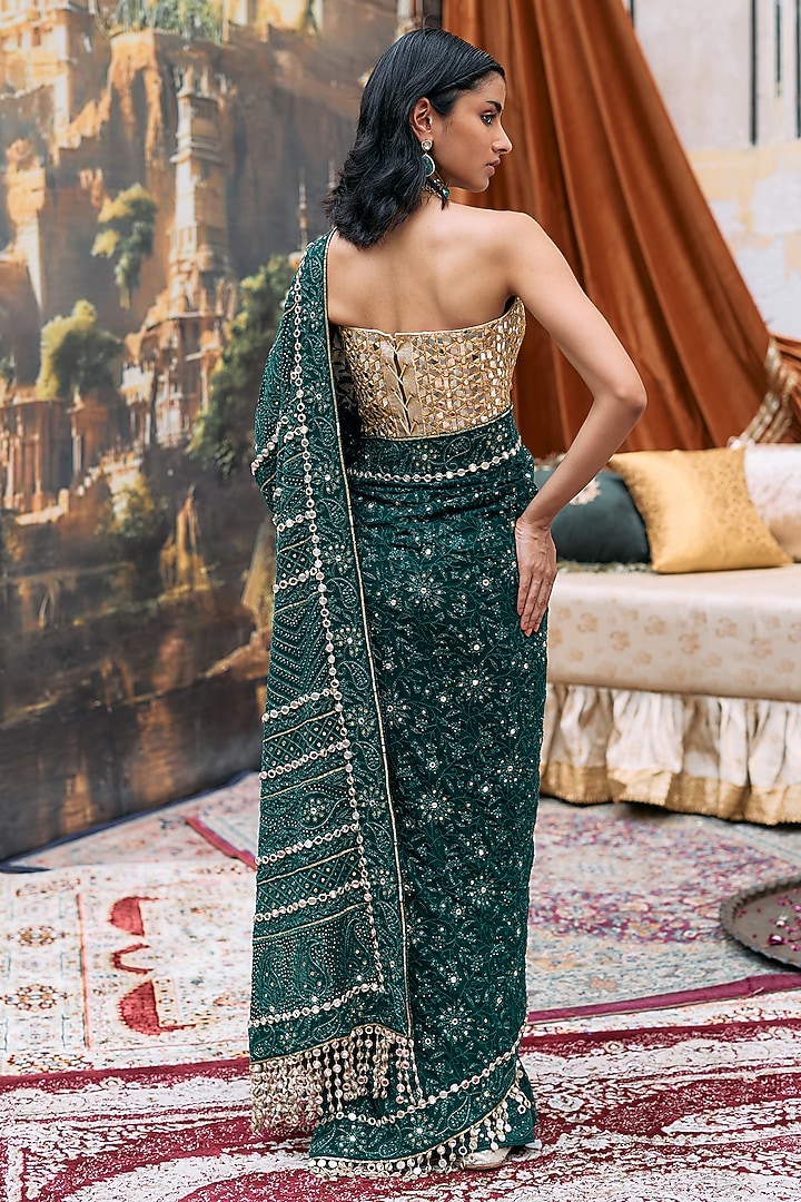 Green Chikankari Embroidered Bridal Saree Set by ITRH at Pernia's Pop Up Shop
