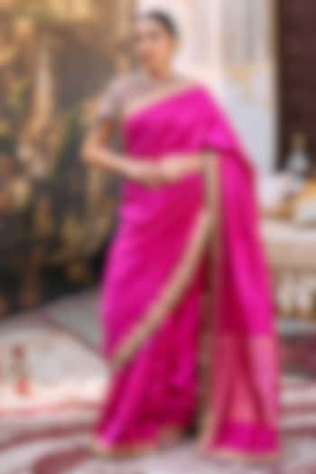 Pink Tussar Embroidered Bridal Saree Set by ITRH at Pernia's Pop Up Shop