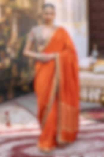 Orange Tussar Embroidered Bridal Saree Set by ITRH at Pernia's Pop Up Shop