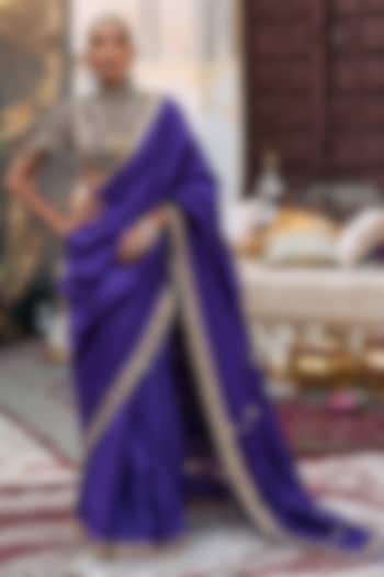Purple Tussar Embroidered Bridal Saree Set by ITRH at Pernia's Pop Up Shop
