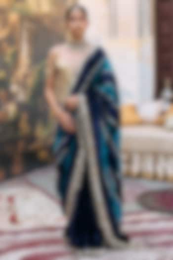 Teal Blue Chanderi Embroidered Bridal Saree Set by ITRH at Pernia's Pop Up Shop