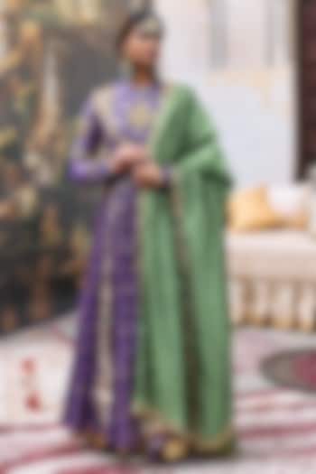 Purple Cotton Brocade & Gota Embellished Angrakha Set by ITRH at Pernia's Pop Up Shop