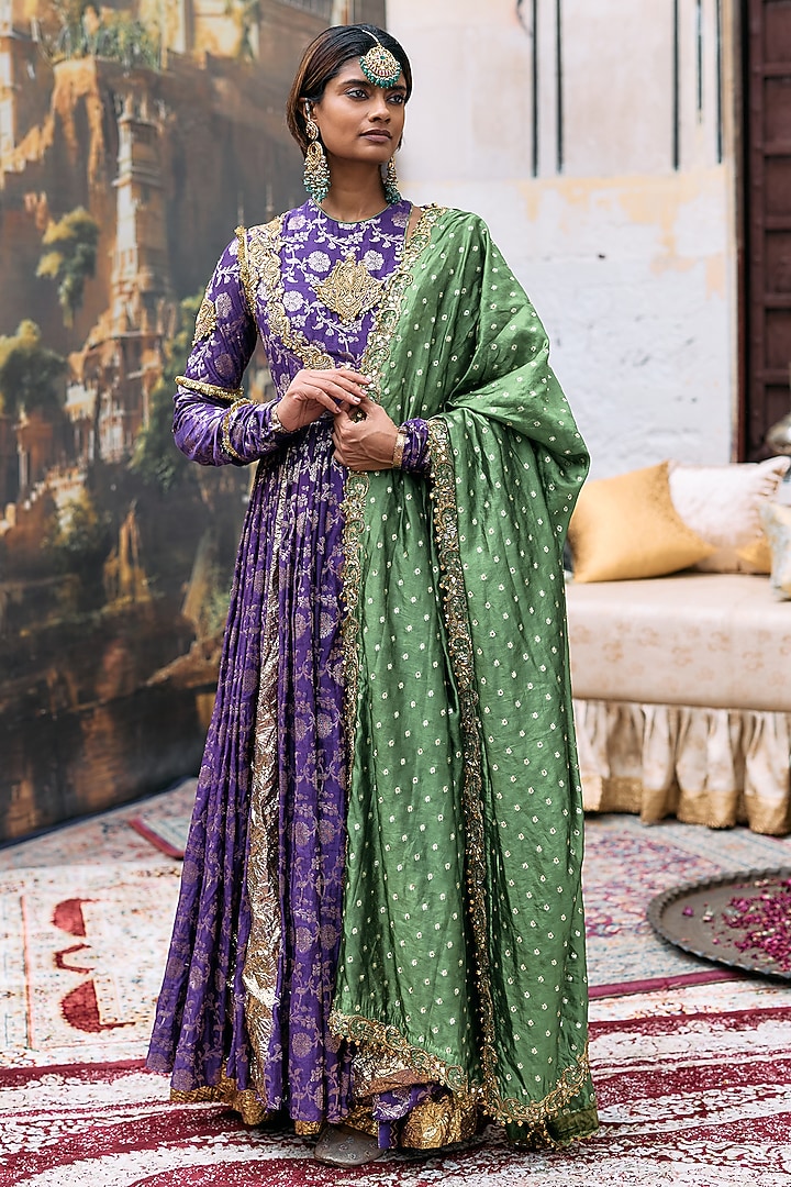 Purple Cotton Brocade & Gota Embellished Angrakha Set by ITRH at Pernia's Pop Up Shop