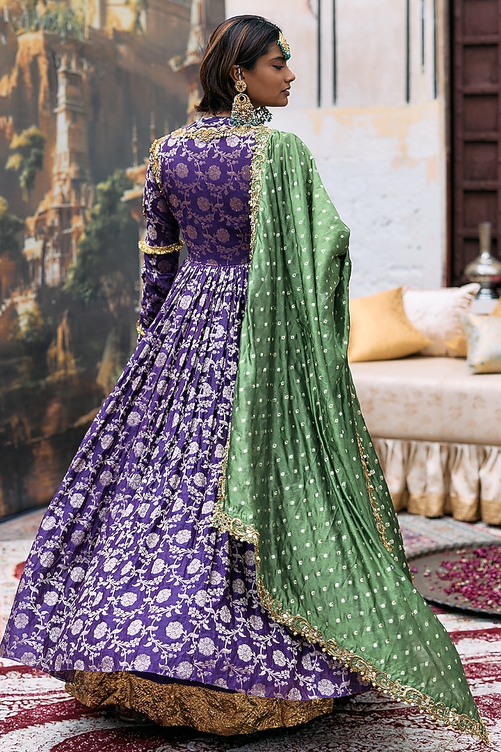 Purple Cotton Brocade & Gota Embellished Angrakha Set by ITRH at Pernia's Pop Up Shop