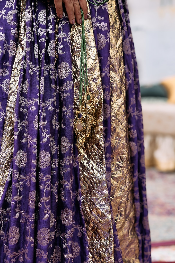 Purple Cotton Brocade & Gota Embellished Angrakha Set by ITRH at Pernia's Pop Up Shop