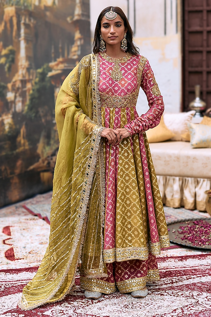Multi-Colored Brocade Embroidered Bridal Anarkali Set by ITRH at Pernia's Pop Up Shop