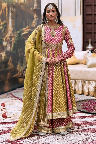 Multi-Colored Brocade Embroidered Anarkali Set by ITRH