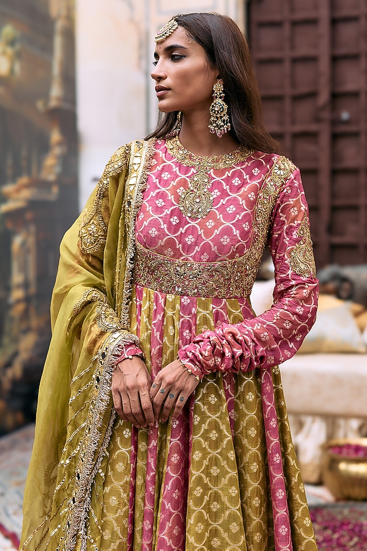 Multi-Colored Brocade Embroidered Bridal Anarkali Set by ITRH at Pernia's Pop Up Shop