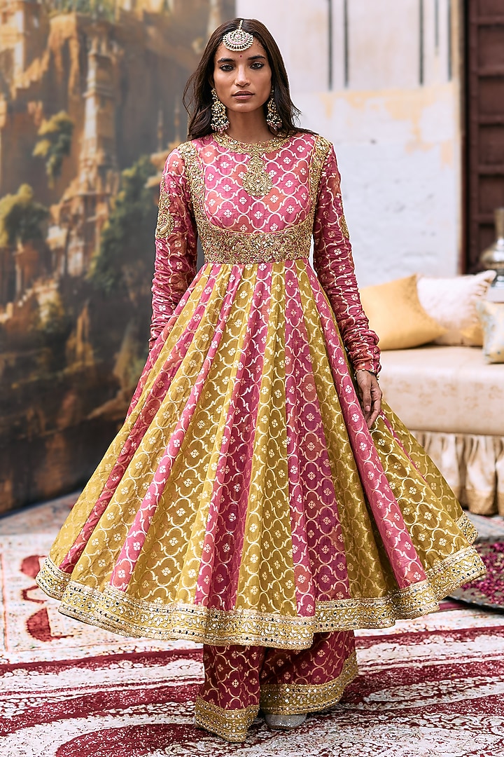 Multi-Colored Brocade Embroidered Bridal Anarkali Set by ITRH at Pernia's Pop Up Shop