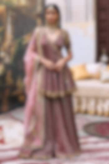 Maroon Brocade & Gota Short Angrakha Set by ITRH at Pernia's Pop Up Shop