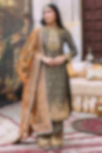 Black Brocade & Cotton Cambric Gota Mirror Work Kurta Set by ITRH at Pernia's Pop Up Shop