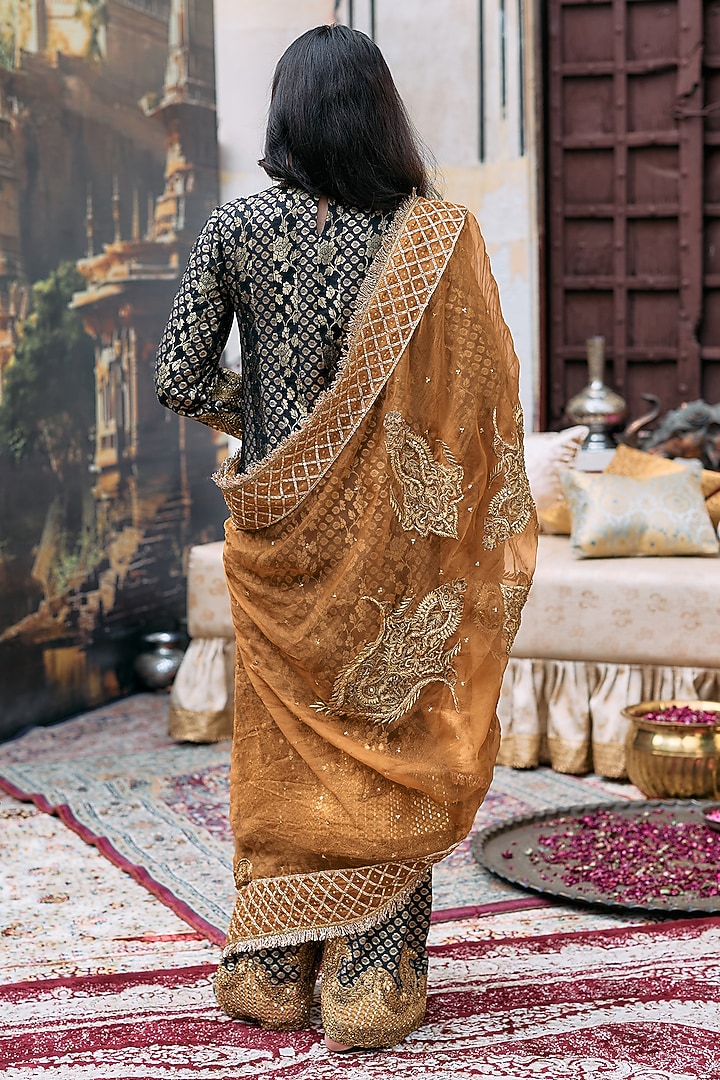 Black Brocade & Cotton Cambric Gota Mirror Work Kurta Set by ITRH at Pernia's Pop Up Shop