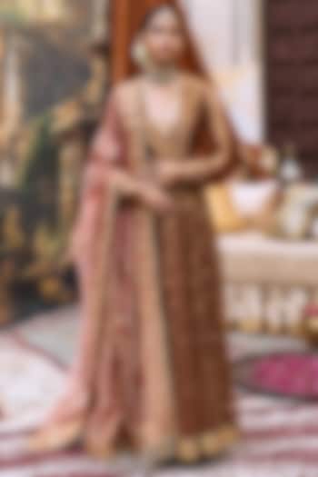 Copper & Red Tissue Bridal Anarkali Set by ITRH at Pernia's Pop Up Shop