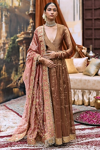 Copper & Red Tissue Anarkali Set by ITRH