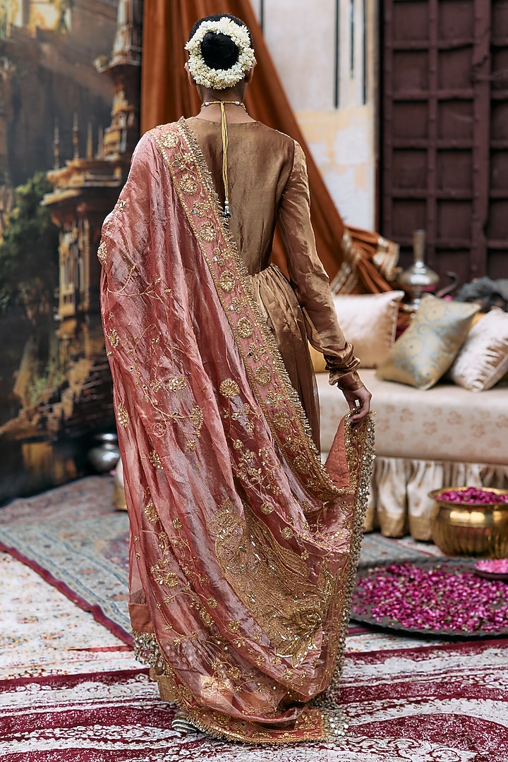 Copper & Red Tissue Bridal Anarkali Set by ITRH at Pernia's Pop Up Shop