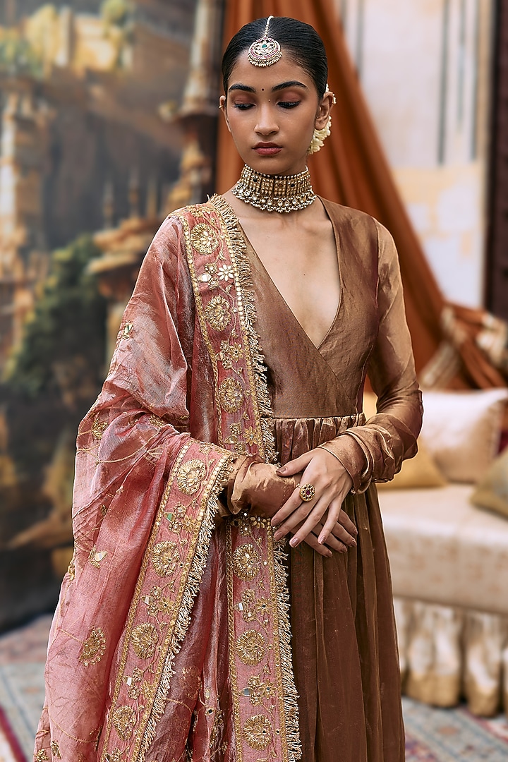 Copper & Red Tissue Bridal Anarkali Set by ITRH at Pernia's Pop Up Shop
