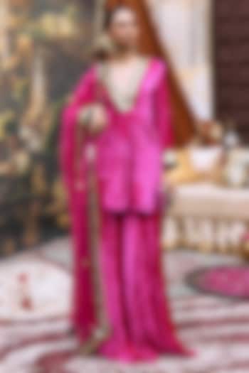 Pink Velvet & Cotton Bridal Sharara Set by ITRH at Pernia's Pop Up Shop