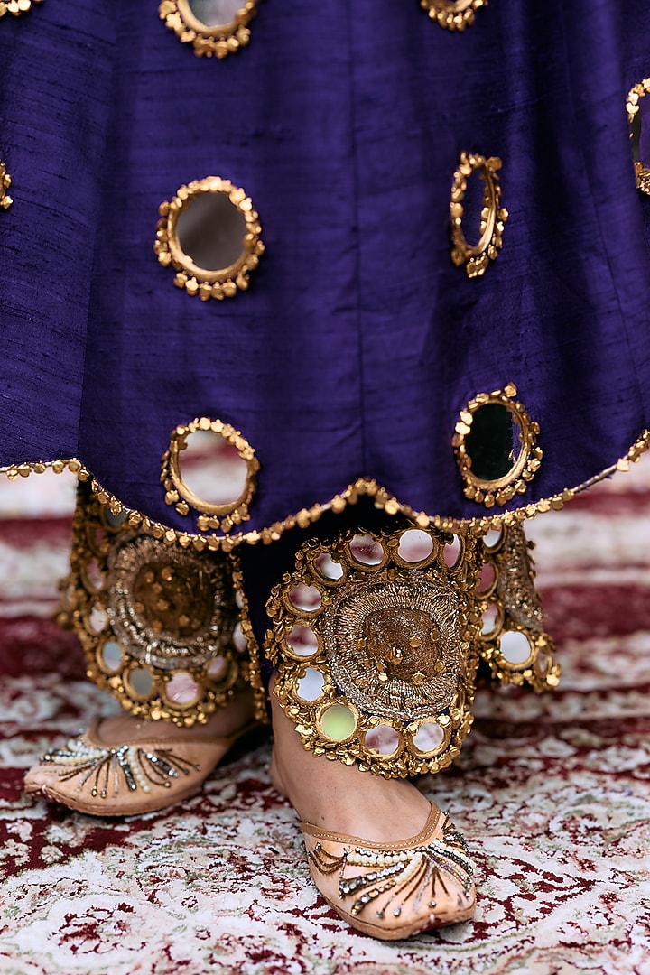 Purple Raw Silk Mirror Work Bridal Anarkali Set by ITRH at Pernia's Pop Up Shop