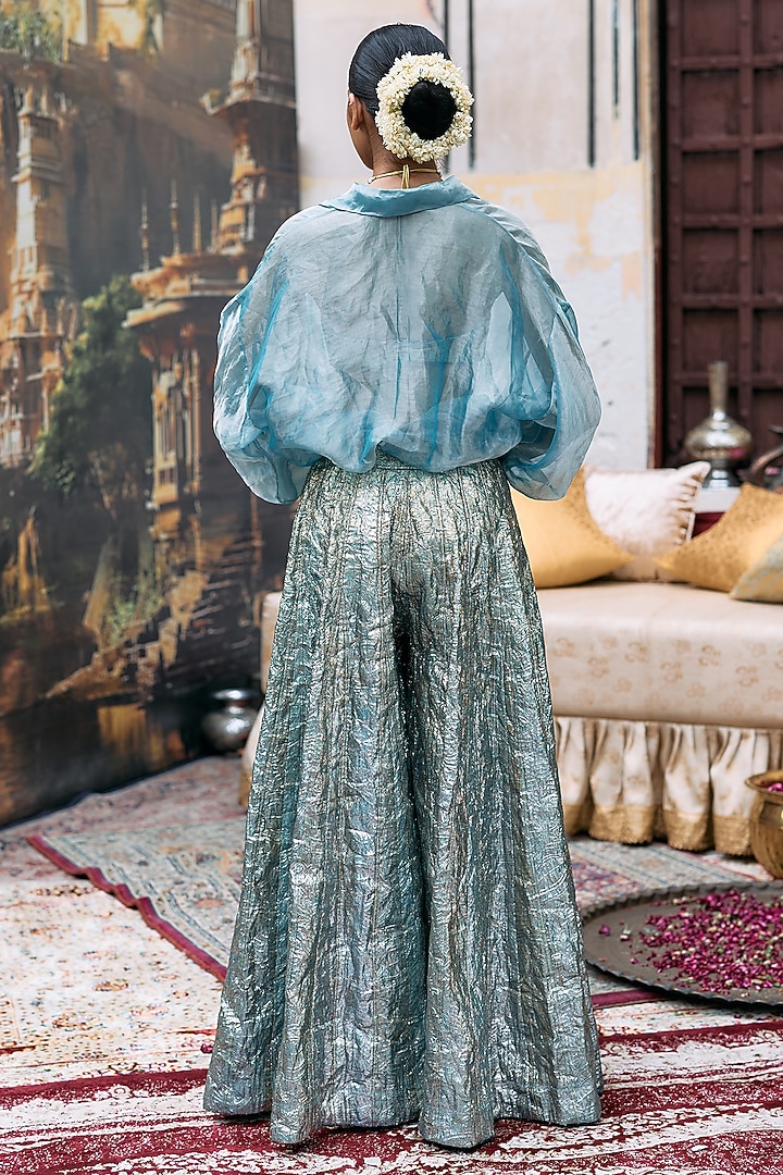 Blue Gota & Butter Chanderi Lampi Bridal Sharara Set by ITRH at Pernia's Pop Up Shop