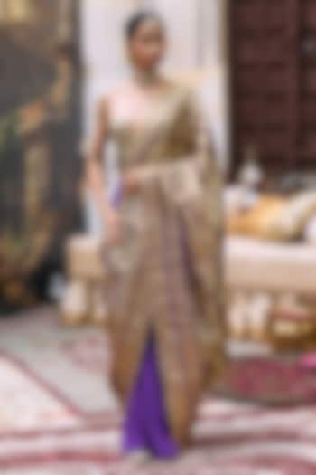 Purple Crepe & Gota Pre-Draped Reception Saree Set by ITRH at Pernia's Pop Up Shop