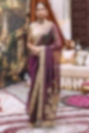 Purple Gota & Butter Chanderi Hand Embroidered Bridal Saree Set by ITRH at Pernia's Pop Up Shop
