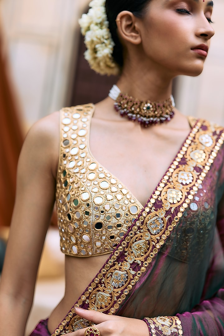 Purple Gota & Butter Chanderi Hand Embroidered Bridal Saree Set by ITRH at Pernia's Pop Up Shop