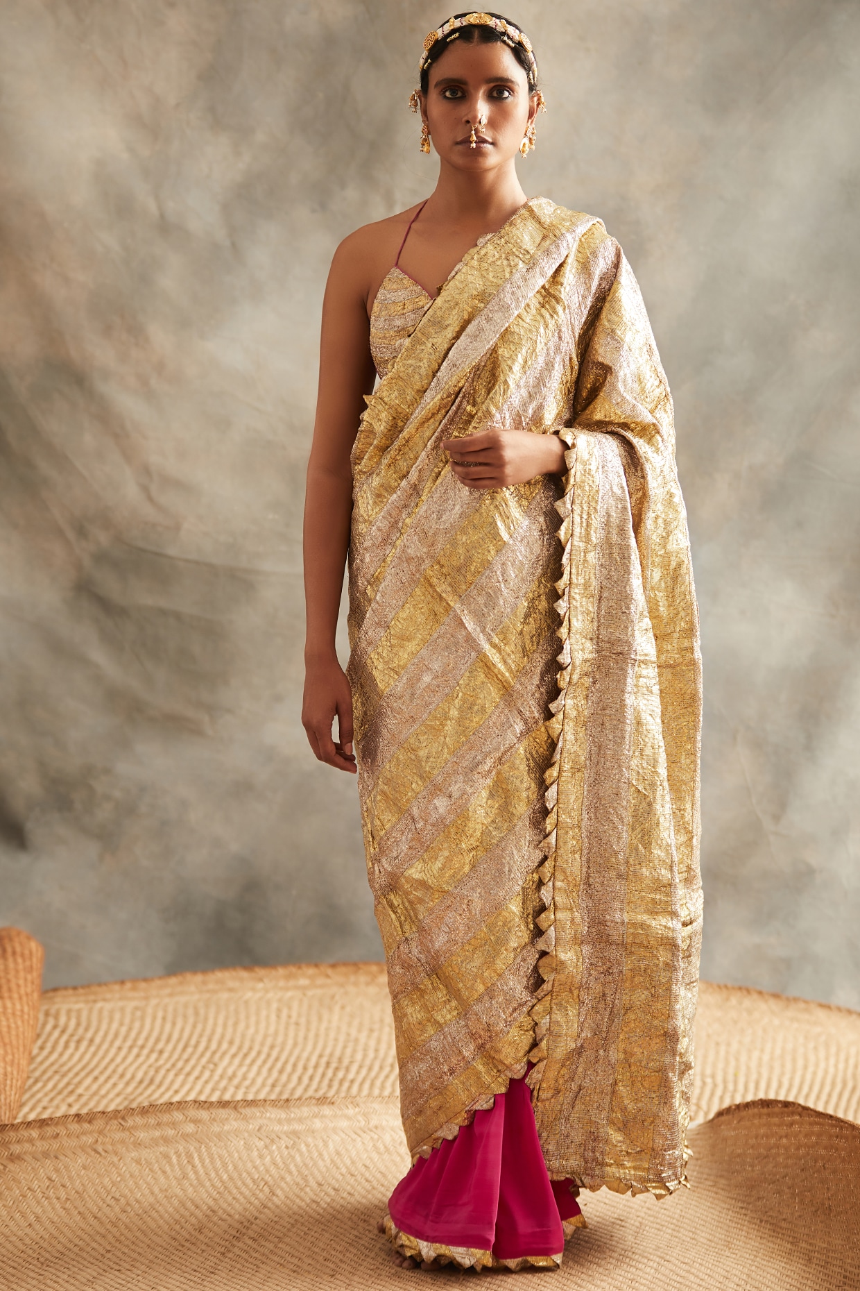 Copper Gold Organza Saree - Pure Handwoven Tissue organza Saree – The Weaves