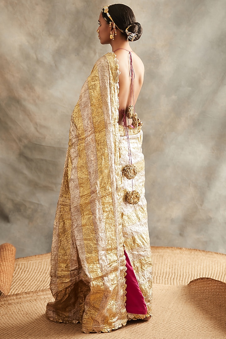 Pink & Gold Embroidered Reception Saree Set by ITRH at Pernia's Pop Up Shop