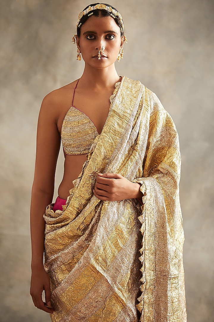 Pink & Gold Embroidered Reception Saree Set by ITRH at Pernia's Pop Up Shop