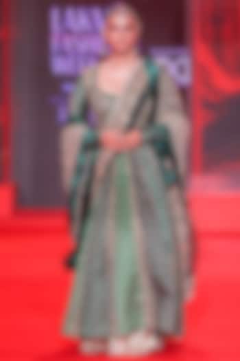 Green Brocade Mirror Embellished Bridal Anarkali Set by ITRH at Pernia's Pop Up Shop