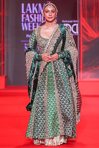 Green Brocade Mirror Embellished Anarkali Set by ITRH