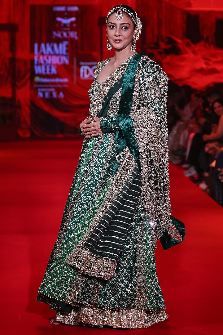Green Brocade Mirror Embellished Bridal Anarkali Set by ITRH at Pernia's Pop Up Shop