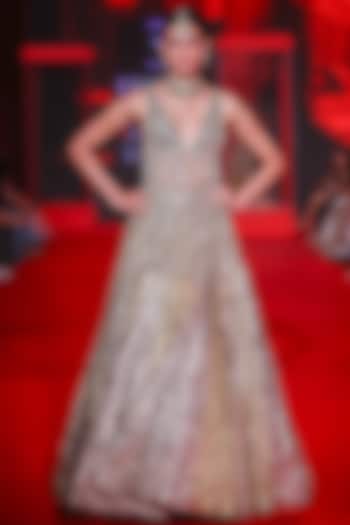 Silver & Gold Lampi Color-Blocked A-Line Bridal Lehenga Set by ITRH at Pernia's Pop Up Shop