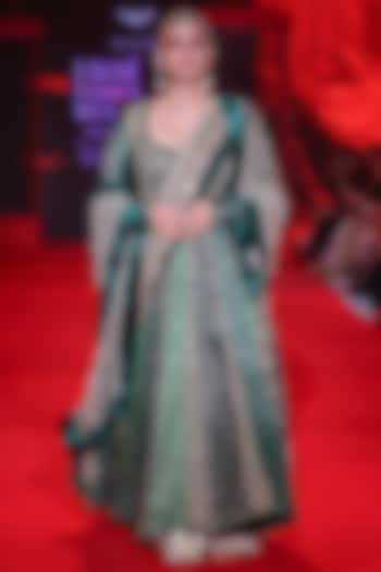 Green Brocade Mirror Embellished Bridal Anarkali Set by ITRH at Pernia's Pop Up Shop