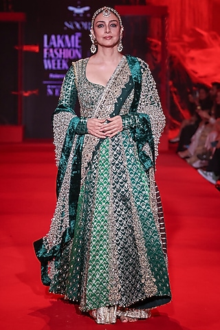Green Brocade Mirror Embellished Anarkali Set by ITRH