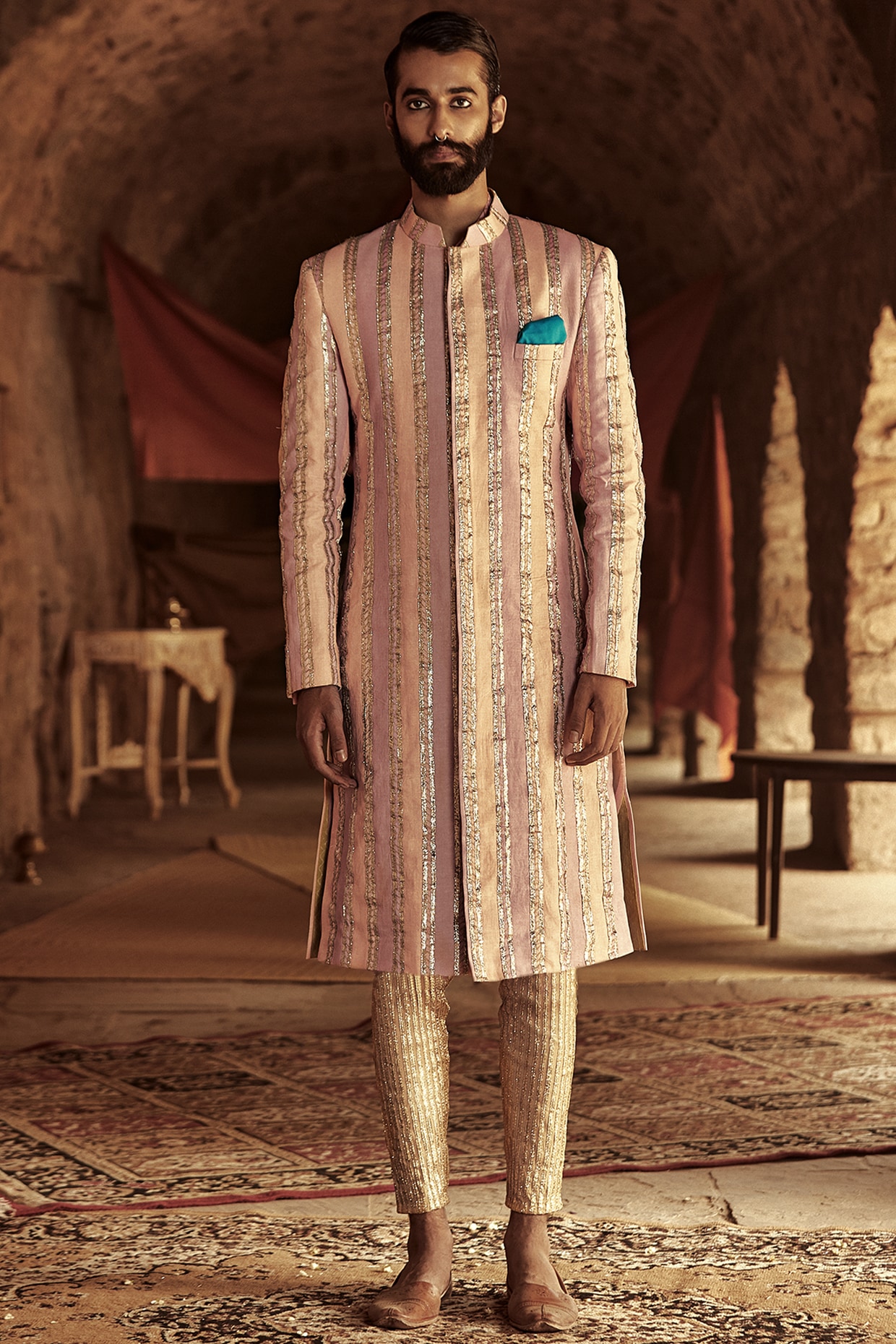 peach sherwani