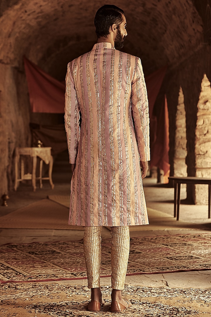 Pink & Peach Color Blocked Wedding Sherwani Set by ITRH Men at Pernia's Pop Up Shop