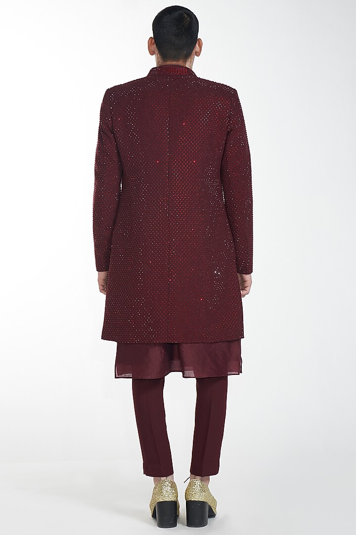 Dark Maroon Open Bandhgala Jacket Set by ITRH Men at Pernia's Pop Up Shop