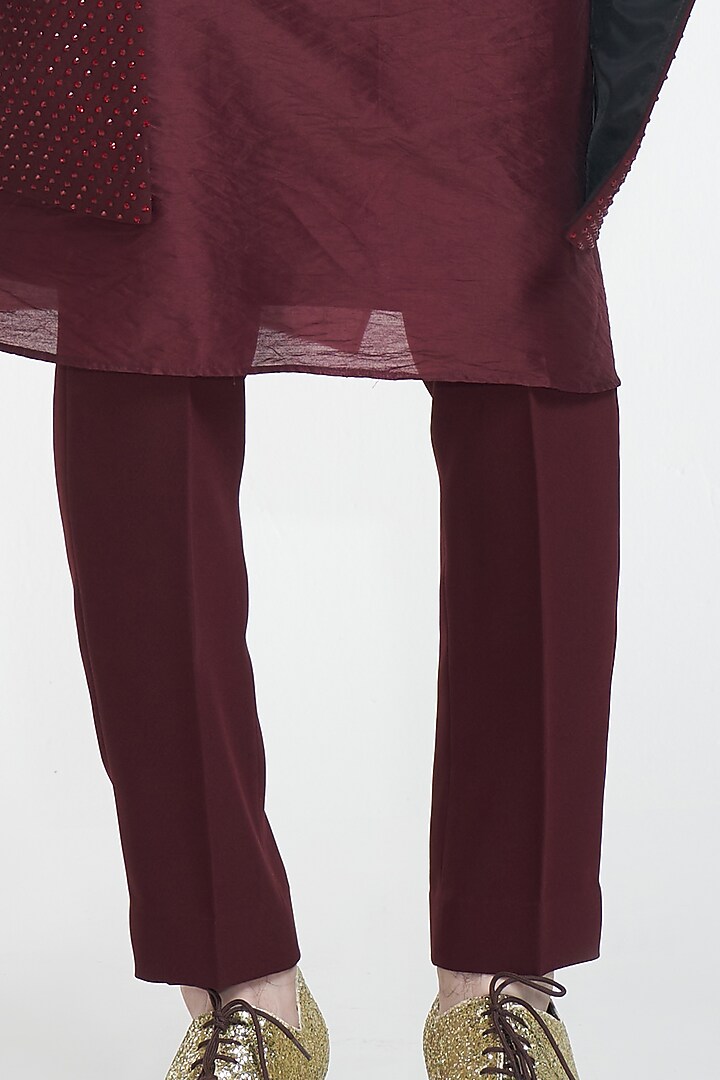 Dark Maroon Open Bandhgala Jacket Set by ITRH Men at Pernia's Pop Up Shop