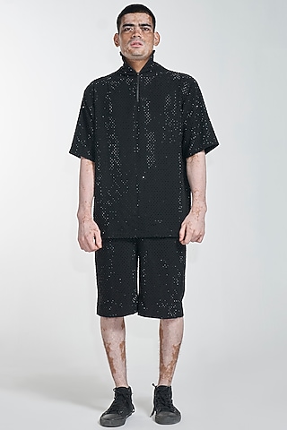 Black Embroidered Co-Ord Set by ITRH Men