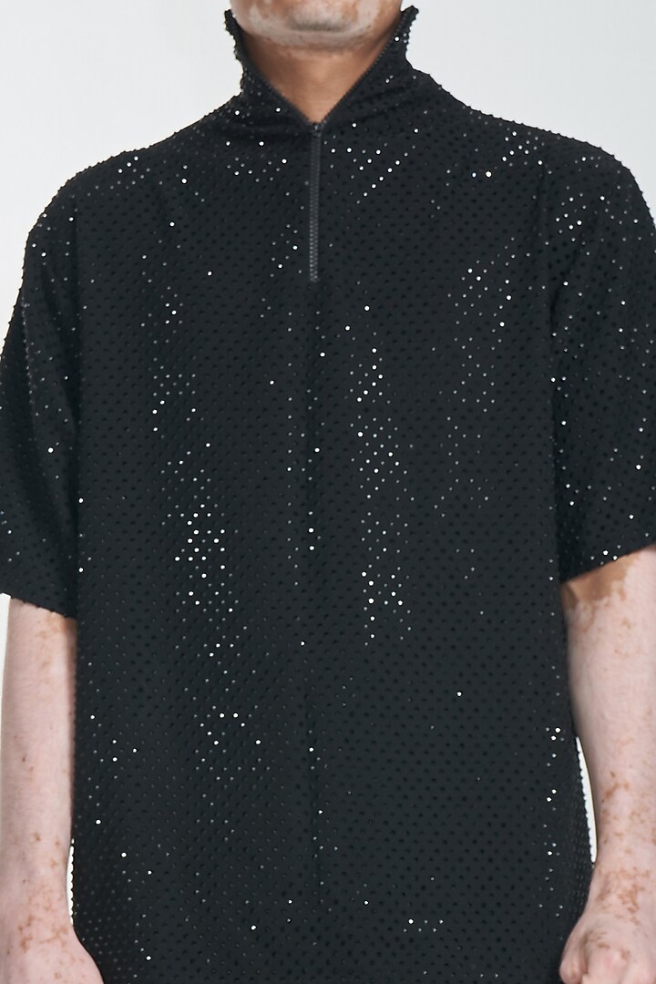 Black Embroidered Co-Ord Set by ITRH Men at Pernia's Pop Up Shop