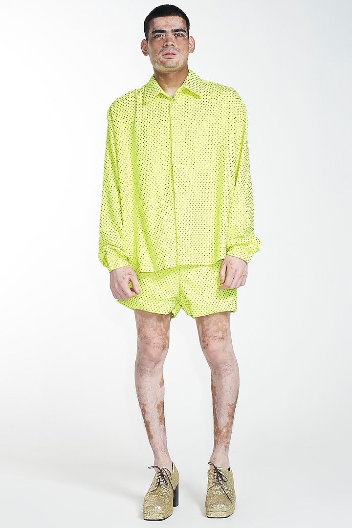 Neon Green Embroidered Co-Ord Set by ITRH Men