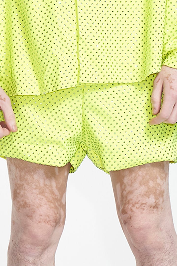 Neon Green Embroidered Co-Ord Set by ITRH Men at Pernia's Pop Up Shop